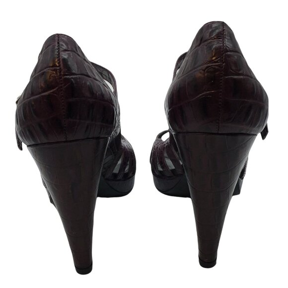 BCBGirls Heels 5" Caged Cutout Leather Faux Croc Embossed Size 10 Dark Purple - Picture 3 of 9